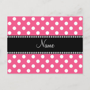 Pink white polka dots personalized name postcard