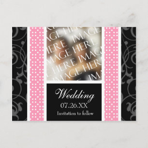 Pink White Polkadots Black Damask Save The Dates A Announcement Postcard