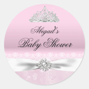 Pink & White Princess Tiara Baby Shower Sticker