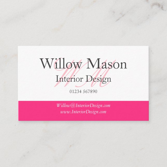Pink & White Professional Business Card (Front)