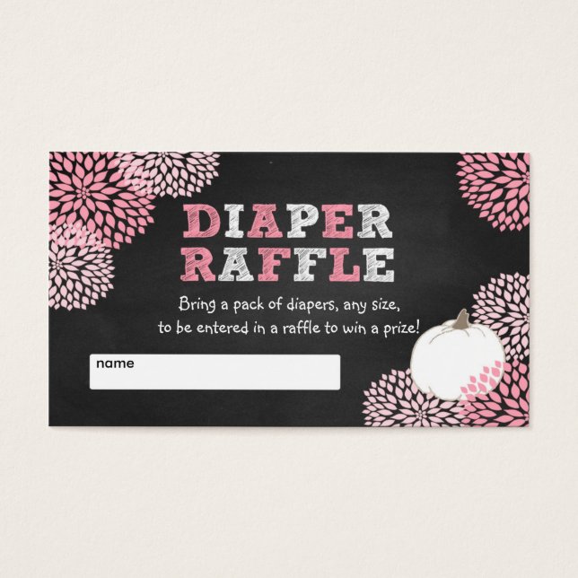 Pink White Pumpkin baby shower raffle tickets (Front)