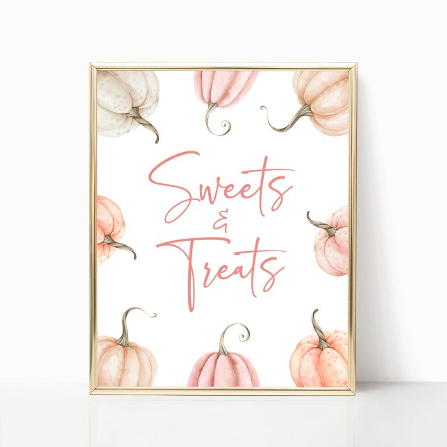Pink White Pumpkin Fall Sweets and Treats Sign (Creator Uploaded)