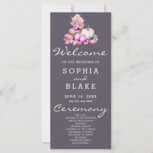Pink & White Pumpkins Fall Grey Wedding Program