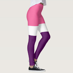 Pink White Purple Plain Colour Block Design  Leggings