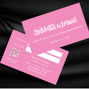Pink white qr code business referral card