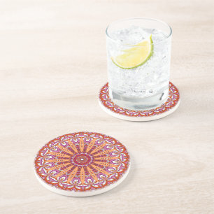 Pink white red orange mandala Lesbian pride Coaster