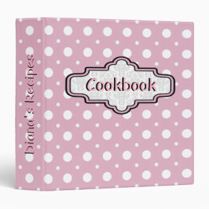 Pink, white retro polka dot cute recipe binder