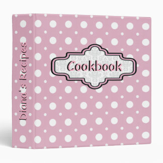 Pink, white retro polka dot cute recipe binder