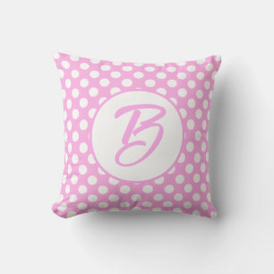 Pink white retro polka dots  monogrammed    throw pillow
