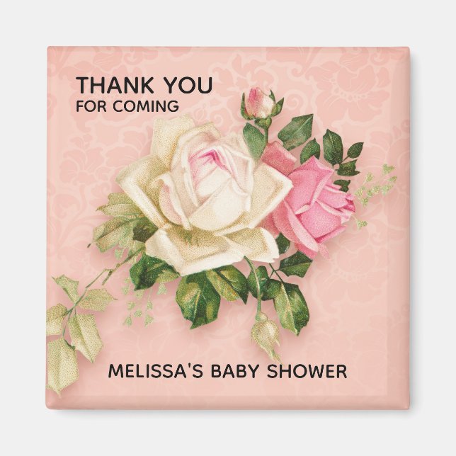 Pink & White Rose Bouquet Baby Shower Magnet (Front)