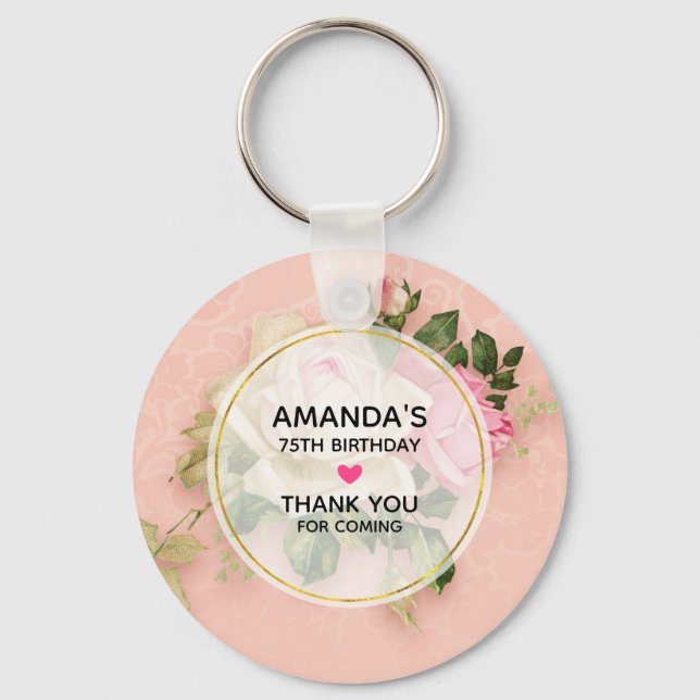 Pink & White Rose Bouquet Birthday Keychain (Front)