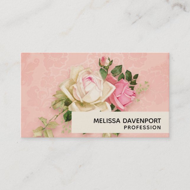 Pink & White Rose Bouquet Business Card (Front)