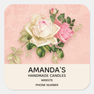Pink & White Rose Bouquet Business Square Sticker