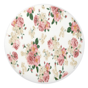 Pink White Rose Bouquet Drawer Knob