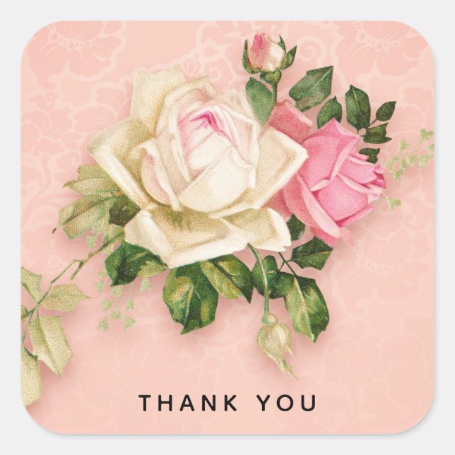 Pink & White Rose Bouquet Square Sticker (Front)