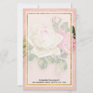 Pink & White Rose Bouquet Stationery