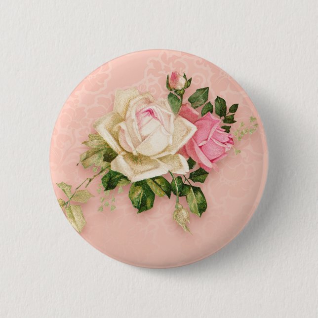 Pink & White Rose Floral Bouquet 2 Inch Round Button (Front)