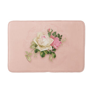  Pink & White Rose Floral Bouquet Bath Mat