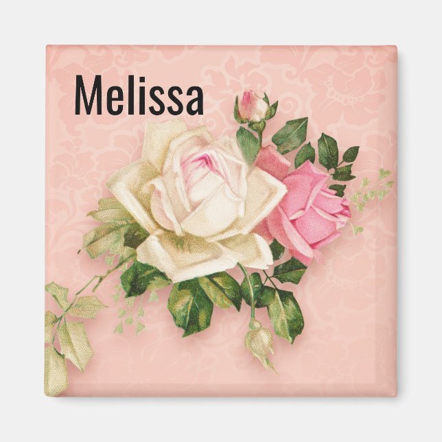 Pink & White Rose Floral Bouquet Magnet (Front)