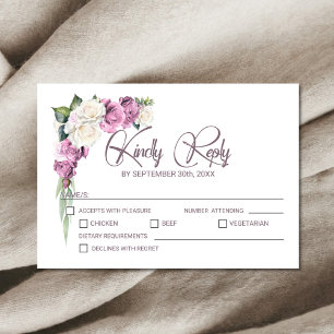 Pink White Rose Floral Wedding RSVP Card