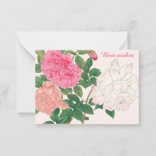 Pink & White Rose Flowers Green Leaves Best Wishes Card