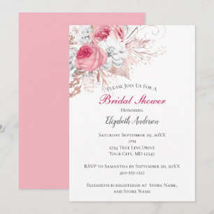 Pink White Rose Gold Floral Trendy Bridal Shower  Invitation
