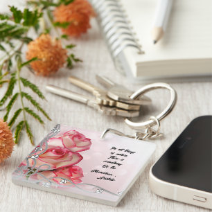 Pink/White Rose Key Chaiñ Quote Aristotle  Keychain