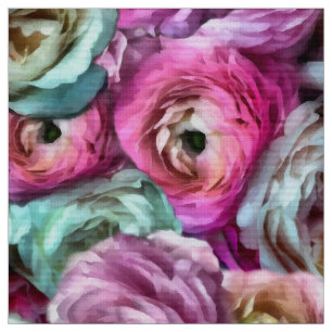 Pink & White Rose & Peony Flowers Fabric