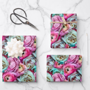 Pink & White Rose & Peony Flowers  Wrapping Paper Sheet