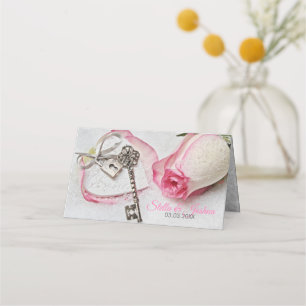 Pink White Rose Place Card