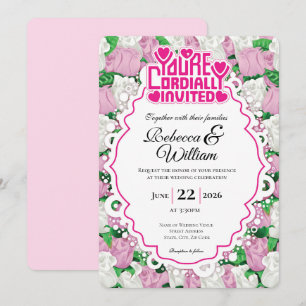 Pink & White Rose Wedding Invite - Pink Heading #3