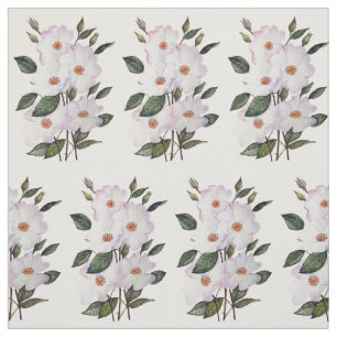 Pink White Roses Ballerina Watercolor Illustration Fabric