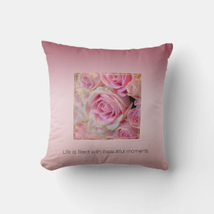 Pink White Roses Beautiful Moments Throw Pillow