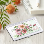 Pink white Roses  Business Card Holder<br><div class="desc">Find this beautiful feminine Pink Roses and Flowers Business Card holder on a White Background. 
This Vintage-style Floral Case with beautifully crafted pink Watercolor flowers and Monogram will add a touch of beautiful feminine style to your office. It would make a great corporate or personal gift for her.</div>