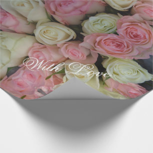 Pink White Roses Flower Pattern Bouquet Floral Wrapping Paper