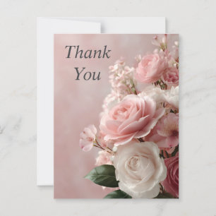 Pink & White Roses on Light Pink Thank You Card