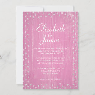 Pink White Rustic Country Wood Wedding Invitations