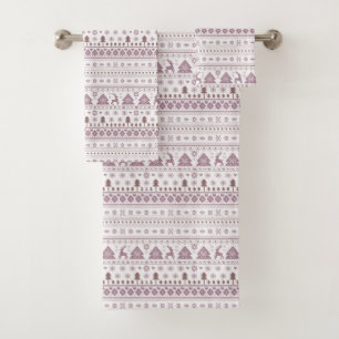 Pink & White Scandinavian Nordic Winter Christmas Bath Towel Set