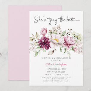 Pink White She's Tying the Knot  Floral Bridal  Invitation