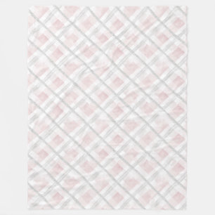 Pink White Silver Glitter Squares Fleece Blanket