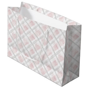 Pink White Silver Glitter Squares Wedding Large Gift Bag
