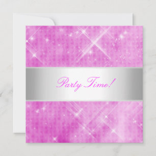 Pink White Silver Lights Party Invitation