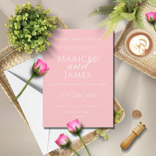 Pink & White Simple Modern Wedding Invitation