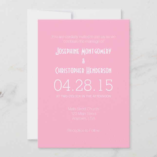 Pink White Simple Modern Wedding Invitation (Front)