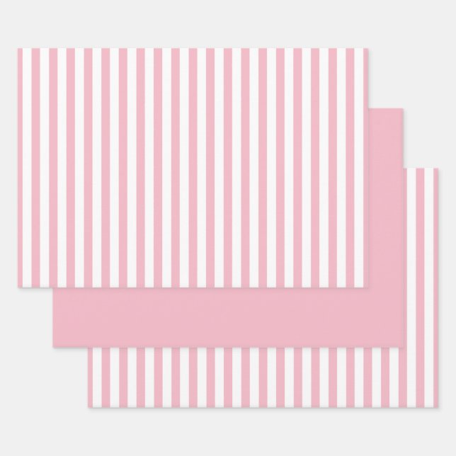 pink White Simple Stripes Pattern Geometric Wrapping Paper Sheet (Set)