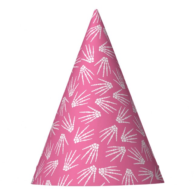 Pink & White Skeleton Hand Pattern Birthday Party Party Hat (Front)