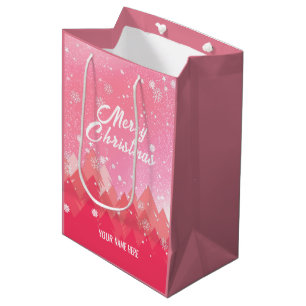 Pink White Snow Peaceful Forest Christmas New Year Medium Gift Bag