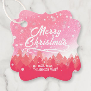 Pink White Snow Peaceful Forest Merry Christmas Favour Tags