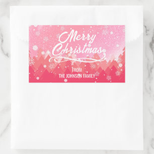 Pink White Snow Peaceful Forest Merry Christmas Sticker