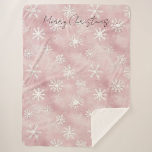 Pink White Snowflakes Christmas Sherpa Blanket